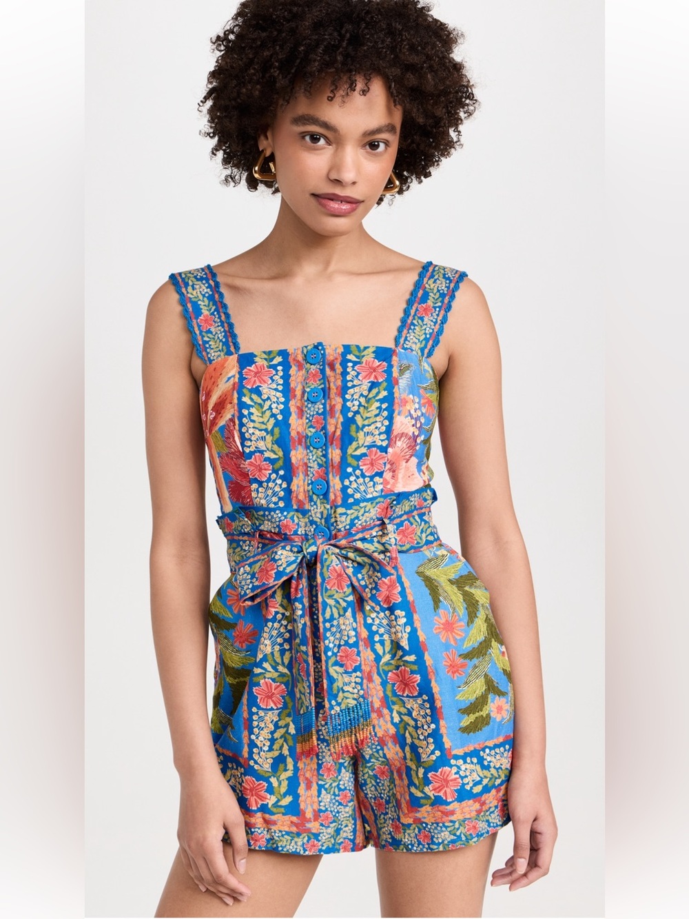Farm Rio Stitched Garden Blue Romper